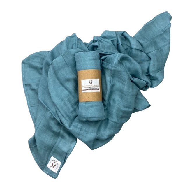 Baby Swaddle/Wrap - Organic Bamboo Muslin - Sea Blue Baby Wrap Halo & Horns 